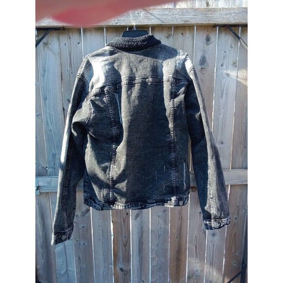FWRD Denim Jean Jacket Black Distressed Ripped Size XL - Picture 3 of 11